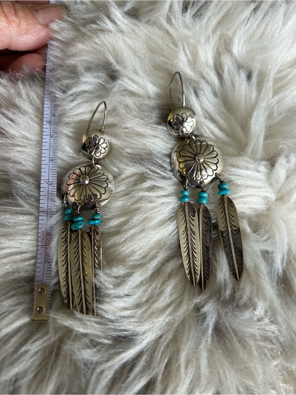 Turquoise Accent Silver-Tone Feather Drop Earrings - Women Jewelry $45